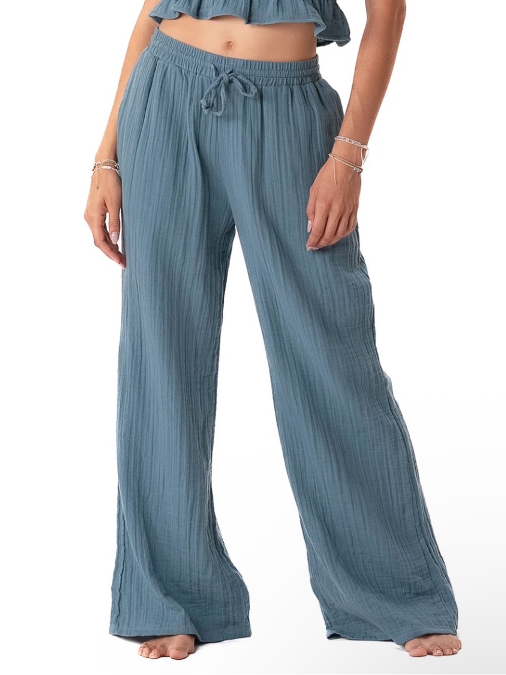 Cotton Wide Leg New Moon Blue Cabana Pants